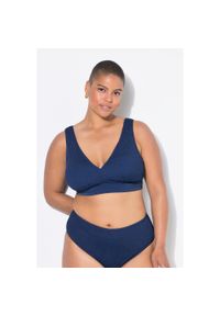 ULLA POPKEN - Damska Góra od bikini miękkie miseczki drobna faktura. Kolekcja: plus size. Kolor: niebieski. Materiał: poliester, elastan, poliamid, materiał