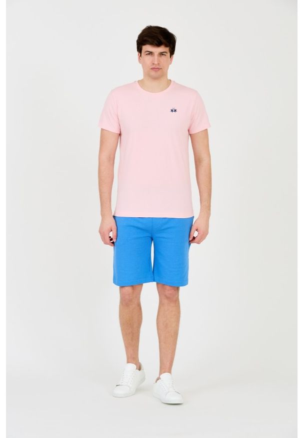 La Martina - LA MARTINA Różowy męski t-shirt z małym logo, Rozmiar L. Kolor: różowy