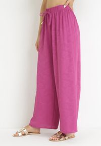 Born2be - Ciemnofioletowe Szerokie Spodnie z Gumką w Pasie Roselika. Stan: podwyższony. Kolor: fioletowy #2