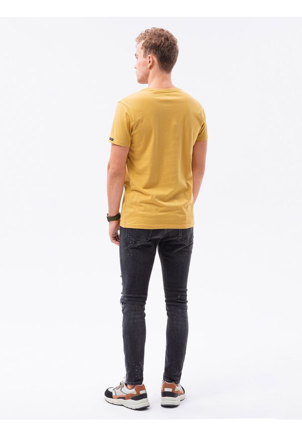 Ombre Clothing - T-shirt męski bawełniany basic S1369 - musztardowy - XXL. Typ kołnierza: dekolt w serek. Kolor: żółty. Materiał: bawełna. Długość: krótkie. Styl: klasyczny