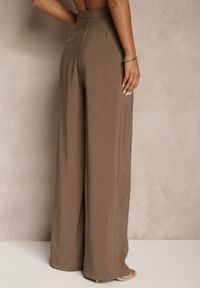 Renee - Brązowe Spodnie Low Waist z Modalu z Szeroką Nogawką Reanelira. Okazja: na co dzień. Stan: obniżony. Kolor: brązowy. Styl: klasyczny, casual, elegancki