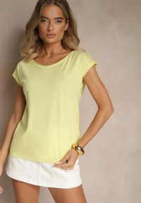 Renee - Żółty Basicowy T-shirt z Bawełny Ralotea. Okazja: na co dzień. Kolor: żółty. Materiał: bawełna. Styl: klasyczny, casual #4
