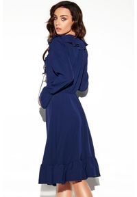 Sukienki.shop - Sukienka rozkloszowana z falbanami w stylu boho granatowa. Okazja: na co dzień. Kolor: niebieski. Styl: boho #2