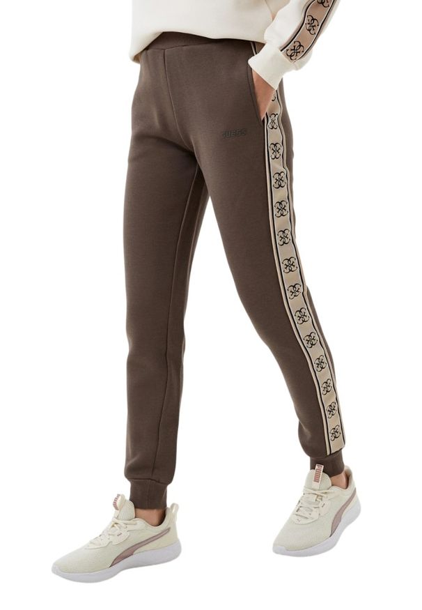 Guess - GUESS Brązowe damskie spodnie dresowe Britney Jogger, Rozmiar XS. Kolor: brązowy. Materiał: dresówka. Długość: długie