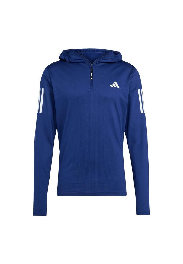 Adidas - Bluza z kapturem Own The Run Winterized Hooded Half-Zip. Typ kołnierza: kaptur. Kolor: niebieski. Technologia: ClimaWarm (Adidas). Sport: bieganie