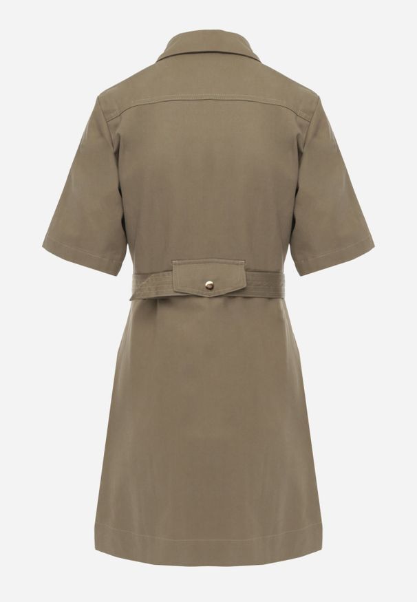 Renee - Zielona Sukienka Utility Koszulowa z Paskiem i Kieszonkami Vilinova. Okazja: na co dzień. Kolor: zielony. Materiał: bawełna. Typ sukienki: koszulowe. Styl: casual, elegancki