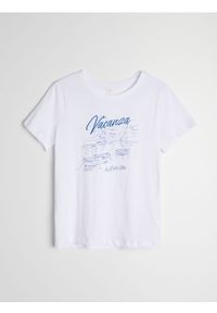 Sinsay - Bawełniana koszulka z nadrukiem - biały. Kolor: biały. Materiał: bawełna. Wzór: nadruk