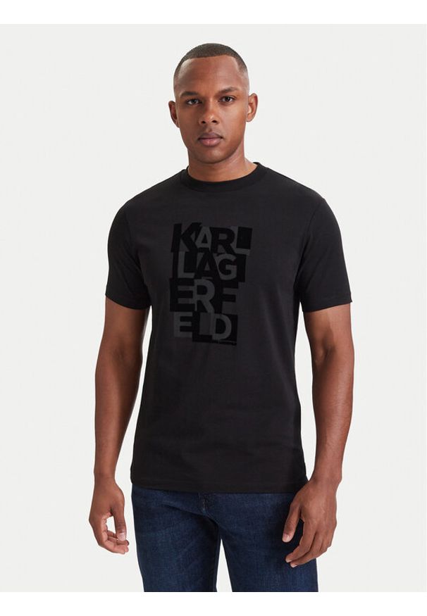 Karl Lagerfeld - KARL LAGERFELD T-Shirt 755042 564235 Czarny Regular Fit. Typ kołnierza: dekolt w karo. Kolor: czarny. Materiał: bawełna