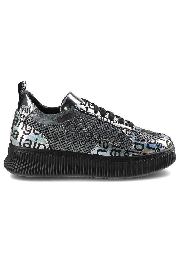 Srebrne Sneakersy Artiker Damskie Stylowe Półbuty. Kolor: czarny. Materiał: skóra. Szerokość cholewki: normalna. Wzór: ażurowy, nadruk. Obcas: na platformie. Styl: elegancki
