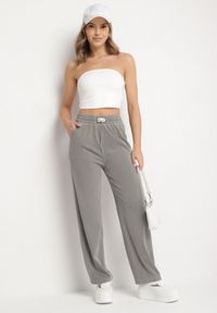 Born2be - Szare Spodnie z Wiskozą o Prostym Kroju z Aplikacją w Talii Frolessa. Okazja: na co dzień. Kolor: szary. Materiał: wiskoza. Wzór: aplikacja. Styl: casual, elegancki #2