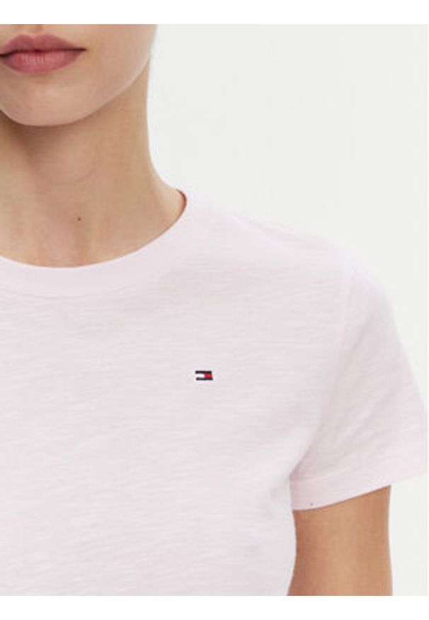 TOMMY HILFIGER - Tommy Hilfiger T-Shirt Slub WW0WW44433 Różowy Slim Fit. Kolor: różowy. Materiał: bawełna
