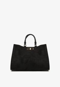 Renee - Czarna Torebka Typu Shopper z Imitacji Zamszu z Rączkami i Paskiem Crossbody Temige. Kolor: czarny. Materiał: zamszowe. Styl: klasyczny, biznesowy, casual, elegancki