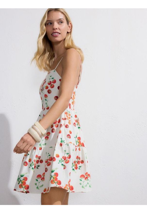 Reserved - Bawełniana sukienka mini - wielobarwny. Materiał: bawełna. Długość: mini