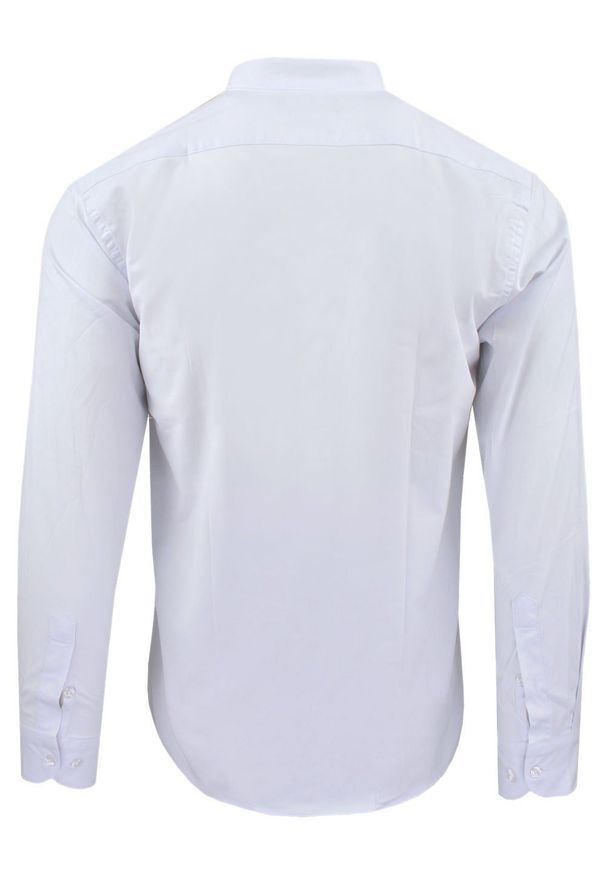 Koszula Taliowana na Stójce, Męska - Rigon - Biała. Typ kołnierza: kołnierzyk stójkowy. Kolor: biały. Materiał: bawełna, poliester, lyocell