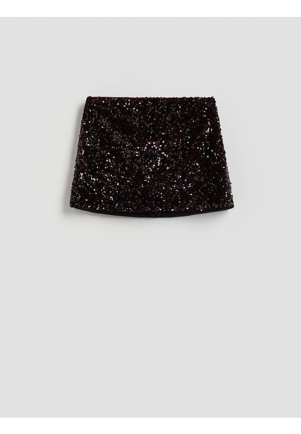 Reserved - Spódnico-szorty z cekinami - mahoniowy. Kolor: brązowy. Materiał: dzianina