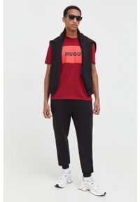 Hugo - HUGO t-shirt bawełniany kolor bordowy z nadrukiem. Kolor: czerwony. Materiał: bawełna. Wzór: nadruk #3