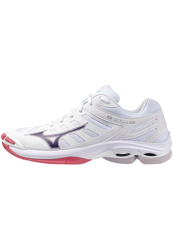 Damskie buty halowe Mizuno Wave Voltage. Kolor: niebieski, biały, wielokolorowy. Model: Mizuno Wave. Sport: siatkówka