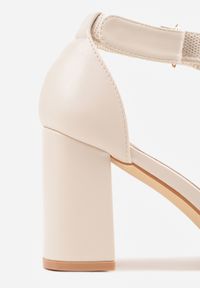 Renee - Beżowe Sandały Soft Fit VICES na Obcasie w Stylu Botków z Elastyczną Ażurową Cholewką Comfort Omphopis. Zapięcie: rzepy. Kolor: beżowy. Materiał: materiał, jeans. Wzór: ażurowy. Obcas: na obcasie. Wysokość obcasa: średni #5