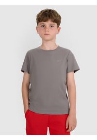 4f - 4F T-shirt oversize gładki chłopięcy - szary 140 (9-10 lat). Okazja: na co dzień. Kolor: szary. Materiał: dzianina, jersey, bawełna. Długość rękawa: krótki rękaw. Długość: krótkie. Wzór: gładki. Sezon: lato. Styl: casual, klasyczny, sportowy #1