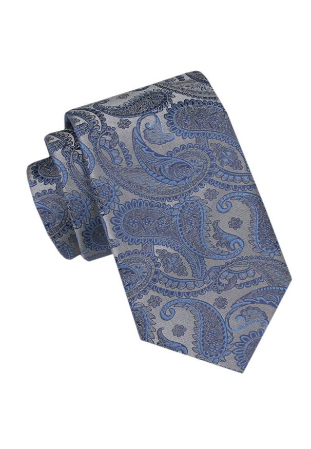 Krawat Męski - Alties - Odcienie Szarości i Srebra, Wzór Paisley. Materiał: tkanina. Wzór: paisley. Styl: elegancki, wizytowy