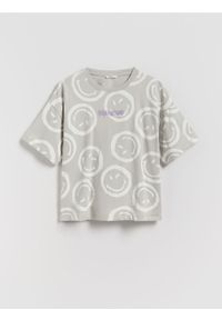 Reserved - T-shirt SmileyWorld® - jasnoszary. Kolor: szary. Materiał: bawełna