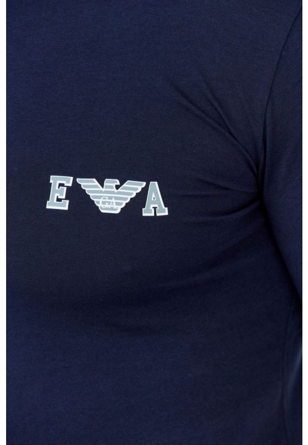 Emporio Armani - EMPORIO ARMANI Granatowy longsleeve męski z szarym logo, Rozmiar L. Kolor: niebieski. Materiał: prążkowany. Długość rękawa: długi rękaw