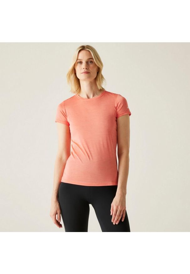 Regatta - Koszulka sportowa damska Fingal Edition szybkoschnąca. Kolor: różowy, pomarańczowy, wielokolorowy. Długość rękawa: krótki rękaw. Długość: krótkie. Sport: turystyka piesza