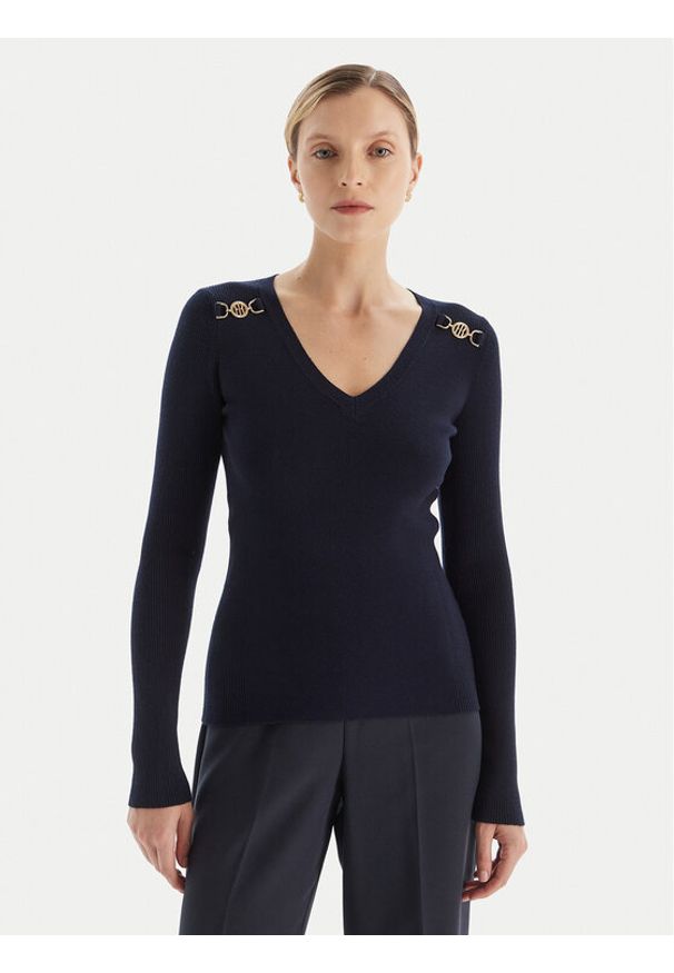 Fracomina Sweter FR25WT7025K43301 Granatowy Slim Fit. Kolor: niebieski. Materiał: wiskoza, syntetyk