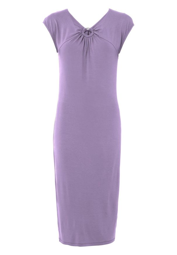 Sukienka ołówkowa z rozcięciem bonprix w kolorze bzu. Kolor: fioletowy. Typ sukienki: ołówkowe