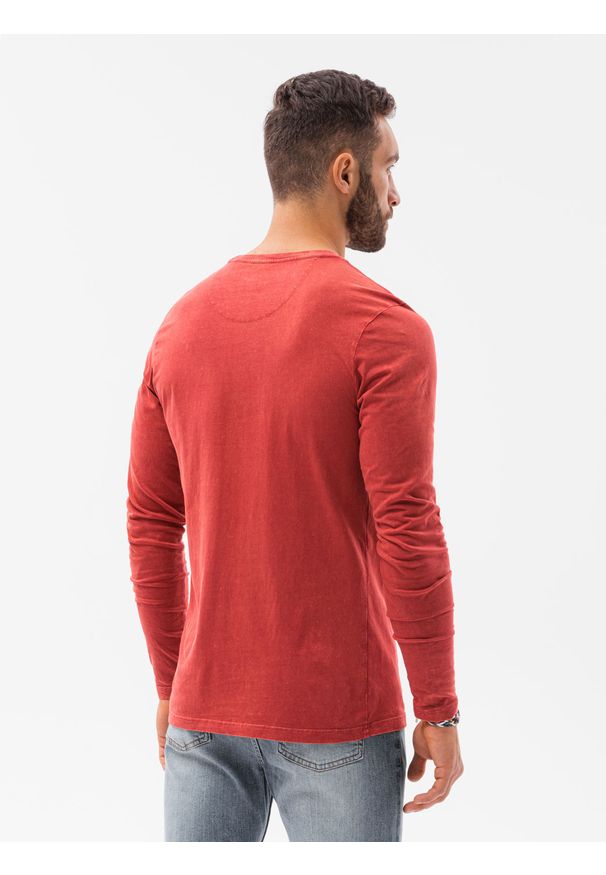 Ombre Clothing - Longsleeve męski bez nadruku L131 - czerwony - XXL. Kolor: czerwony. Materiał: dresówka, bawełna. Długość rękawa: długi rękaw. Styl: klasyczny