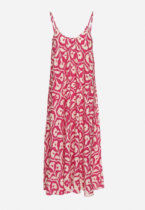 Born2be - Fuksjowa Sukienka na Cienkich Ramiączkach o Trapezowym Kroju z Wiązaniem na Troczek Cavriella. Okazja: na co dzień. Kolor: różowy. Długość rękawa: na ramiączkach. Sezon: lato. Typ sukienki: trapezowe. Styl: klasyczny, casual, elegancki