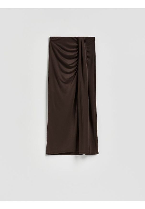 Reserved - Spódnica z modalem - ciemnobrązowy. Kolor: brązowy. Materiał: dzianina