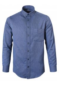 Casualowa Koszula, Kołnierzyk Button Down - Pako Jeans - Granat, Jodełka. Okazja: na co dzień. Typ kołnierza: button down. Kolor: niebieski. Materiał: bawełna. Wzór: jodełka. Sezon: lato. Styl: casual