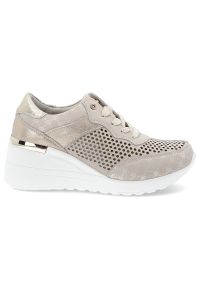 Beżowe Sneakersy S.Barski Stylowe Obuwie Damskie Na Koturnie. Okazja: na co dzień. Zapięcie: sznurówki. Kolor: beżowy. Szerokość cholewki: normalna. Obcas: na koturnie. Styl: elegancki #4