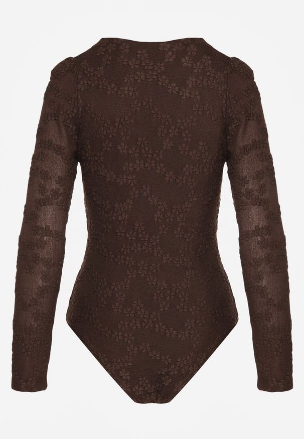 Renee - Brązowe Body Longsleeve z Kopertowym Dekoltem w Kwiatowy Print Zenneva. Typ kołnierza: dekolt w kształcie V. Kolor: brązowy. Długość rękawa: długi rękaw. Długość: długie. Wzór: kwiaty, nadruk