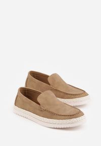 Born2be - Ciemnobeżowe Półbuty Typu Mokasyny z Plecionką Aigalira. Okazja: na co dzień. Kolor: beżowy. Materiał: jeans. Styl: klasyczny, casual, elegancki #6