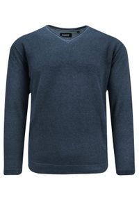 Lekki, Bawełniany Sweter Męski Pioneer - V-neck - Granatowy Melanż. Okazja: na co dzień. Kolor: niebieski. Materiał: bawełna. Wzór: melanż. Styl: casual, elegancki #1
