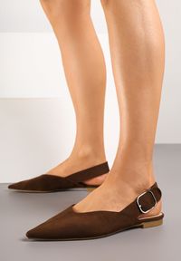 Renee - Brązowe Sandały Vices Typu Slingback z Wkładką ze Skóry Naturalnej Rallora. Okazja: na co dzień, na spacer. Zapięcie: sprzączka. Kolor: brązowy. Materiał: skóra. Wzór: nadruk. Obcas: na obcasie. Styl: elegancki, casual. Wysokość obcasa: średni