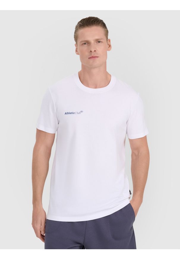 4f - 4F T-shirt regular z nadrukiem męski - biały L. Okazja: na co dzień. Kolor: biały. Materiał: jersey, materiał, bawełna. Długość rękawa: krótki rękaw. Długość: krótkie. Wzór: nadruk. Styl: sportowy, klasyczny, casual