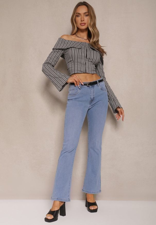 Renee - Niebieskie Dzwony Jeansy High Waist Mevellea. Okazja: na co dzień. Stan: podwyższony. Kolor: niebieski. Styl: sportowy, casual, klasyczny