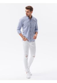 Ombre Clothing - Koszula męska z długim rękawem SLIM FIT - niebieska K643 - XXL. Okazja: do pracy, na spotkanie biznesowe, na co dzień. Kolor: niebieski. Materiał: materiał, bawełna. Długość rękawa: długi rękaw. Długość: długie. Styl: casual, biznesowy #6