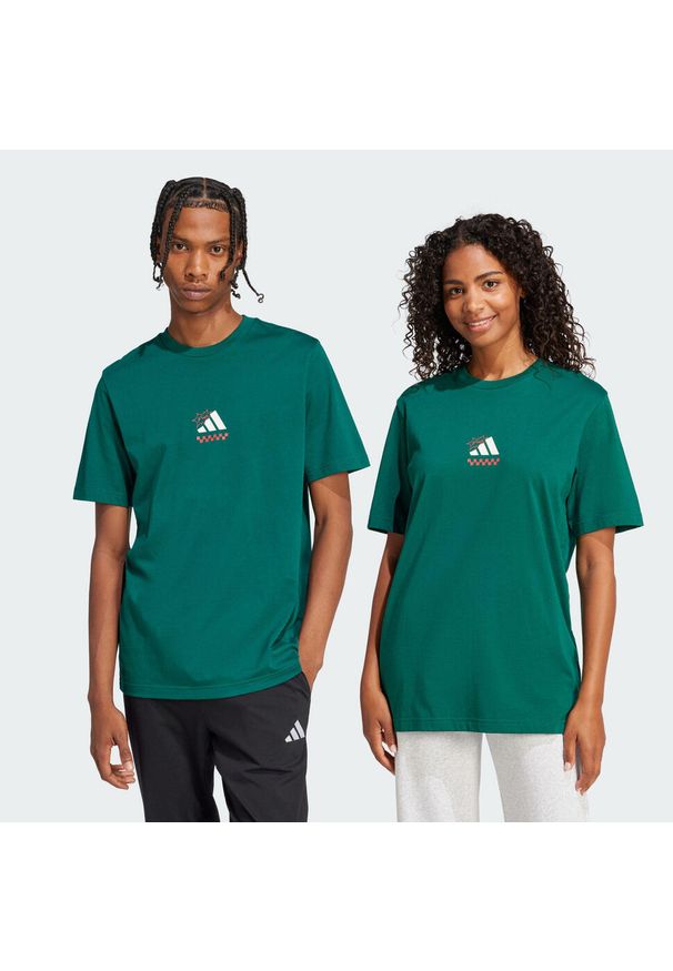 Adidas - Koszulka Lounge Pizza Graphic. Kolor: zielony. Sport: fitness