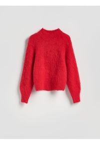 Reserved - Sweter z alpaką - czerwony. Kolor: czerwony. Materiał: dzianina, wełna