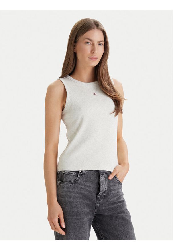 Calvin Klein Jeans Top LV047C201G Beżowy Slim Fit. Kolor: beżowy. Materiał: bawełna