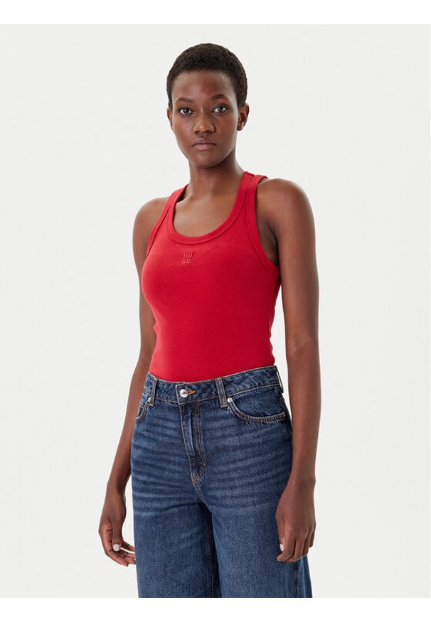 Hugo - HUGO Top Datamia 50514489 Czerwony Slim Fit. Kolor: czerwony. Materiał: bawełna