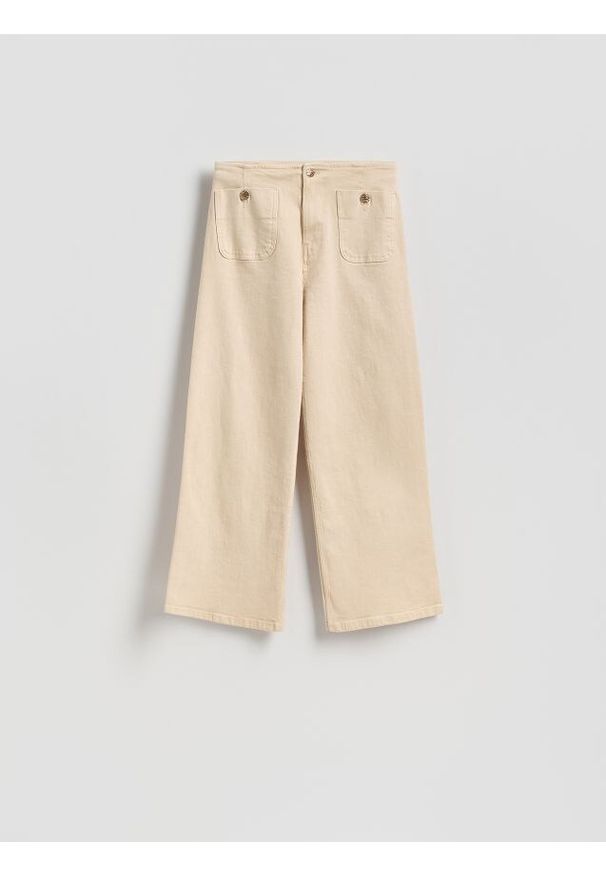 Reserved - Jeansy culotte - kremowy. Kolor: kremowy