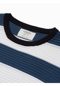 Ombre Clothing - Sweter męski w paski - ciemnoniebieski V1 E189 - XXL. Kolor: niebieski. Materiał: bawełna, dzianina. Wzór: paski. Styl: klasyczny #6
