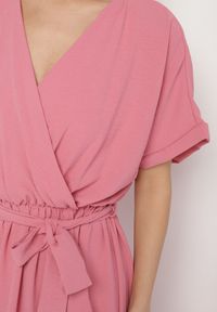 Born2be - Różowa Sukienka z Bawełną i Ozdobnym Paskiem Lunistra. Okazja: na co dzień. Kolor: różowy. Materiał: bawełna. Wzór: aplikacja. Styl: klasyczny, elegancki, casual #4