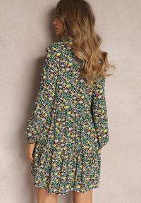 Renee - Czarno-Zielona Sukienka Thellehe. Kolor: zielony. Wzór: aplikacja, kwiaty. Typ sukienki: koszulowe. Styl: klasyczny. Długość: mini #5