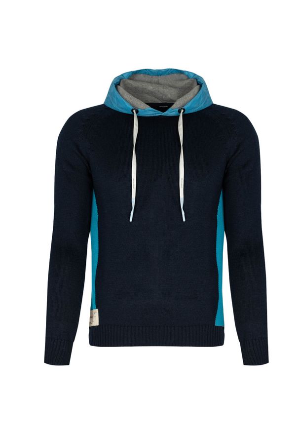 Takeshy Kurosawa Sweter "With Hood" | 83149 | Maglia | Mężczyzna | Niebieski. Okazja: na co dzień. Kolor: niebieski. Materiał: akryl, wełna. Wzór: aplikacja. Styl: casual